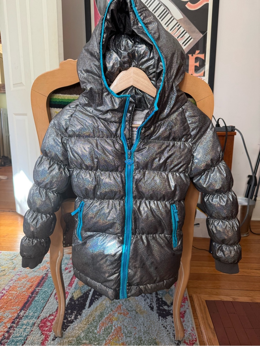 Appaman Metallic Gray Puffer Jacket with Blue Trim